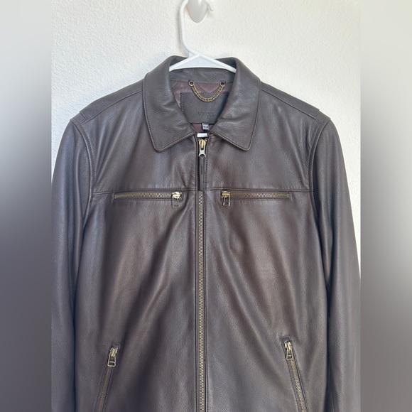 NWOT Vince brown Leather Moto Jacket 100% Lambskin Men’s size Small - Picture 4 of 17